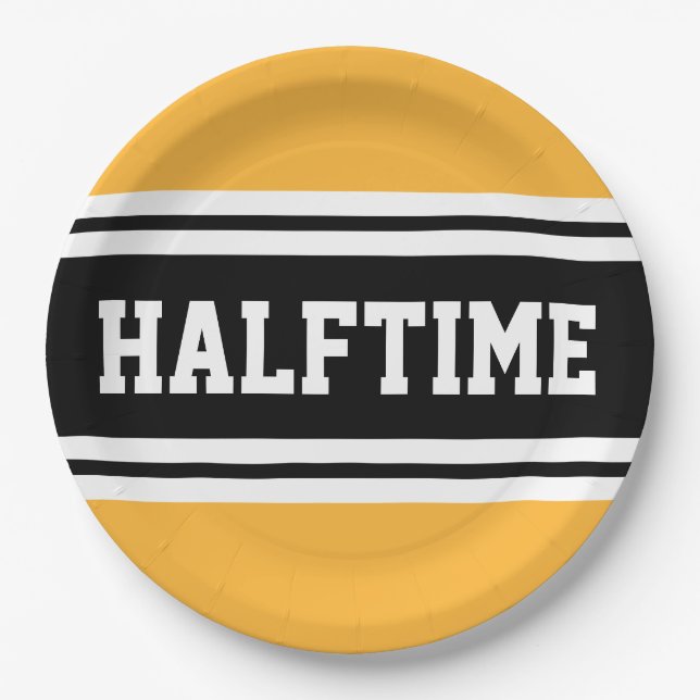 HALFTIME Bold Orange Black White Racing Stripes Paper Plate (Front)