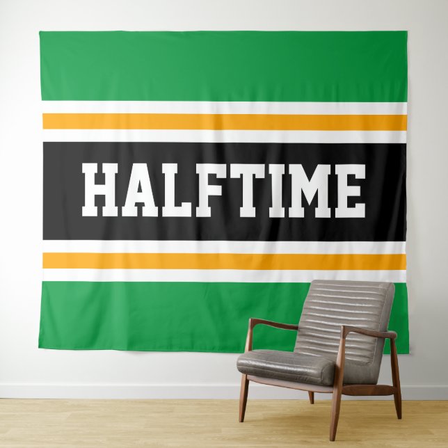 HALFTIME Bold Sporty Bright Green Black Stripes Tapestry (In Situ (Horizontal))