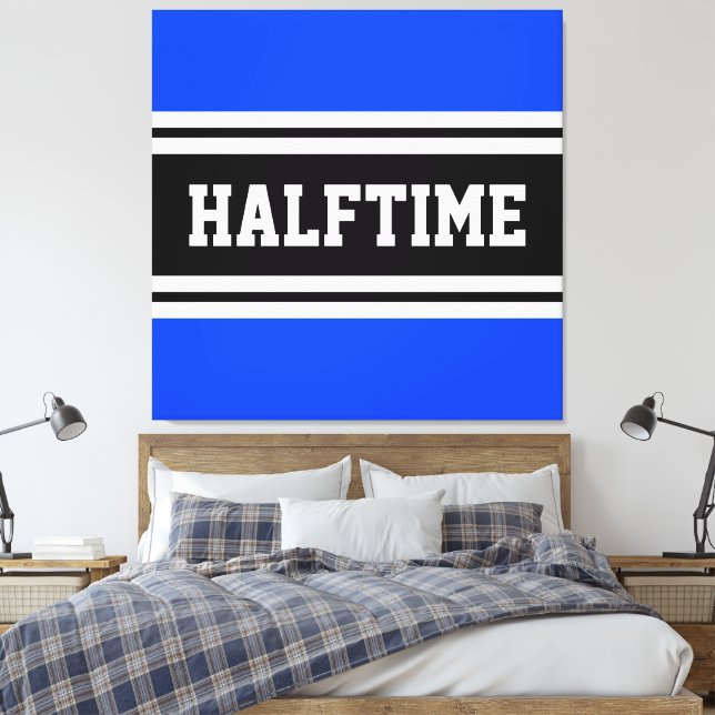 HALFTIME Bright Blue Black White Racing Stripes Canvas Print (Insitu(Bedroom))