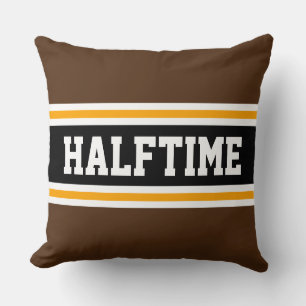 HALFTIME Fun Athletic Brown Black Yellow Stripes Throw Pillow
