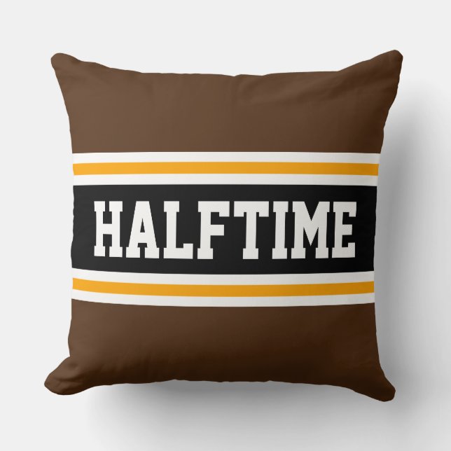 HALFTIME Fun Athletic Brown Black Yellow Stripes Throw Pillow (Front)