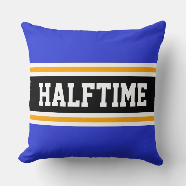 HALFTIME Fun Navy Blue Yellow Black Sporty Stripes Throw Pillow (Front)