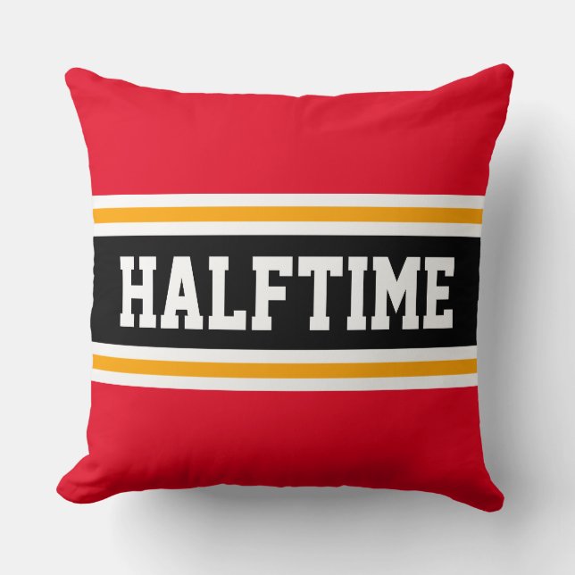 HALFTIME Sporty Bright Red Black Racing Stripes Throw Pillow (Front)