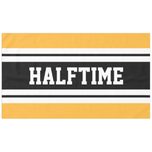 HALFTIME Sporty Bright Yellow Black White Stripes Tablecloth