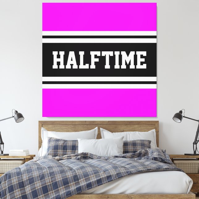 HALFTIME Tropical Pink Black White Racing Stripes Canvas Print (Insitu(Bedroom))