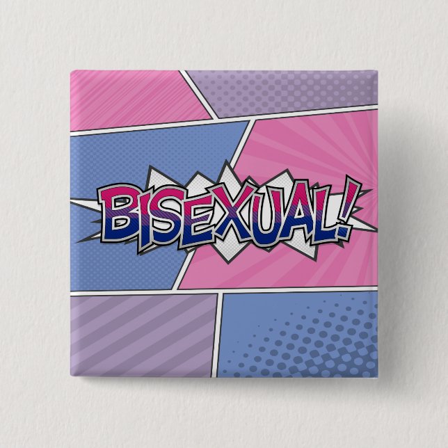 Halftone Bisexual Pride Typography with Flag  2 Inch Square Button (Front)