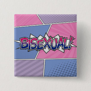 Halftone Bisexual Pride Typography with Flag  2 Inch Square Button