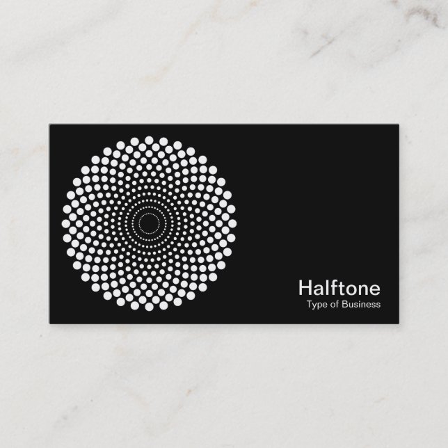 Halftone Circle 02 - White on Black Business Card (Front)