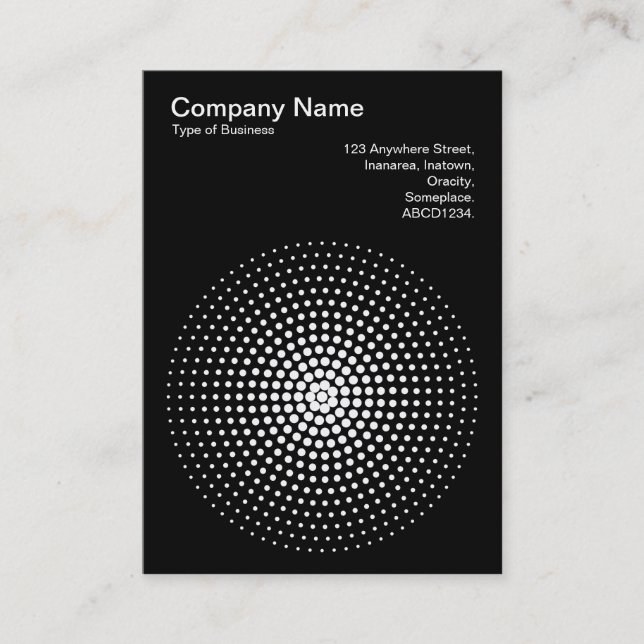 Halftone Circle 03 - White on Black Business Card (Front)