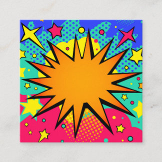 Halftone Comic Starburst Border Add Your Own Text Square Business Card