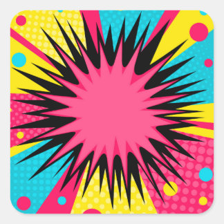 Halftone Comic Starburst Border Square Sticker
