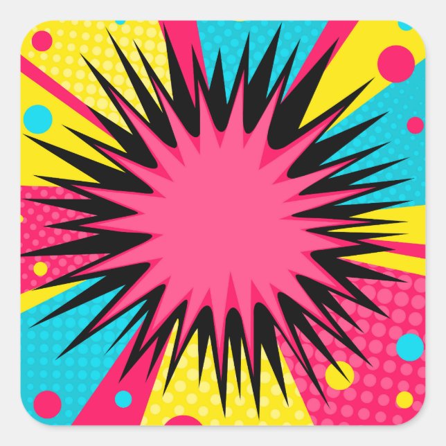 Halftone Comic Starburst Border Square Sticker (Front)
