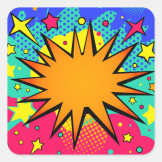Halftone Comic Starburst Border Square Sticker