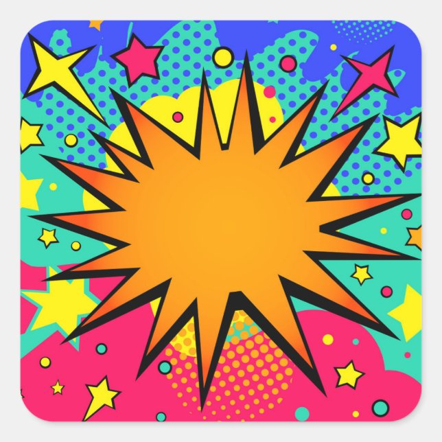 Halftone Comic Starburst Border Square Sticker (Front)