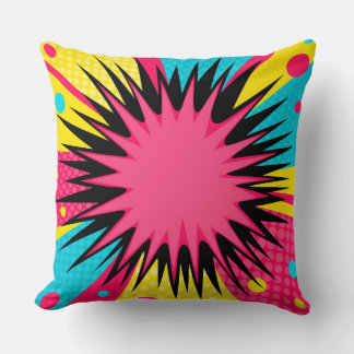 Halftone Comic Starburst Border Throw Pillow