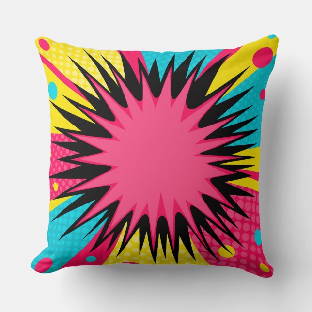 Halftone Comic Starburst Border Throw Pillow (Front)
