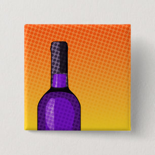 halftone comic wine glass and bottle 2 inch square button