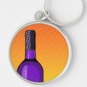 halftone comic wine glass and bottle keychain