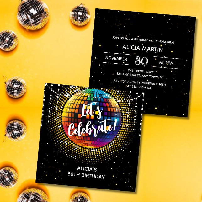 Halftone Disco Let's Celebrate Birthday Invitation (Creator Uploaded)
