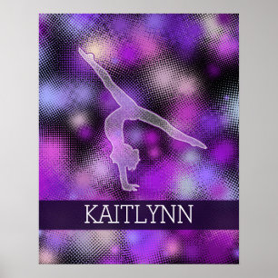 Halftone Gymnast in Purple with Monogram Poster