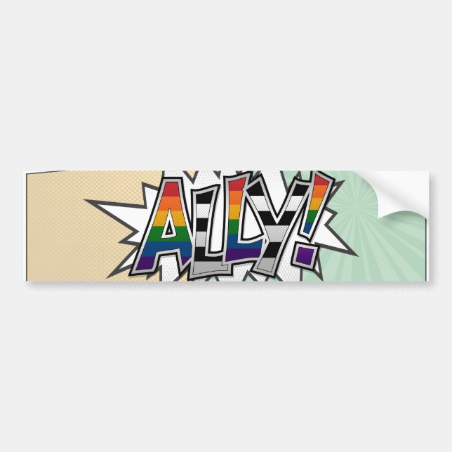 Halftone LGBT Ally Pride Typography with Flag  Bumper Sticker (Front)