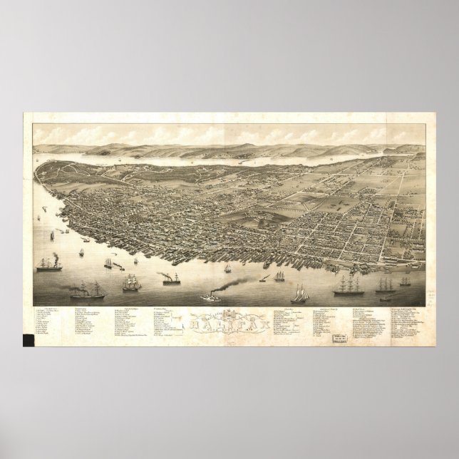 Halifax Nova Scotia 1879 Antique Panoramic Map Poster (Front)