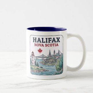 Halifax Nova Scotia Cityscape Maple Leaf Two-Tone Coffee Mug