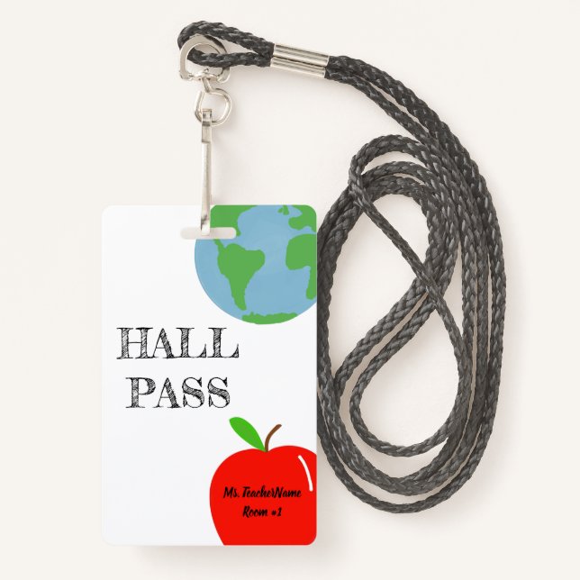 Hall Pass Personalized Badge (Front with Lanyard)