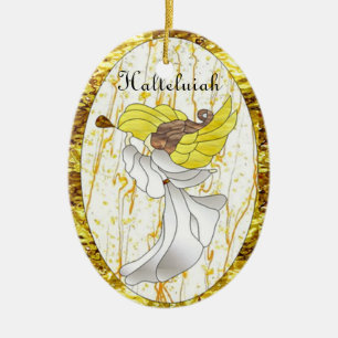 Halleluiah Angel in Stained Glass Ceramic Ornament