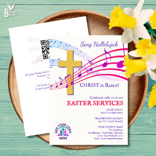 HALLELUJAH CHRIST IS RISEN QR Logo Church Easter  Invitation