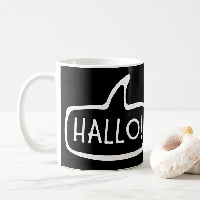 HALLO! German Greeting, Hello Speech Bubble Coffee Mug (With Donut)