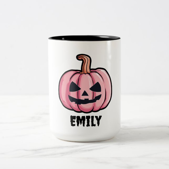Hallo pumpkin Halloween Personalized name  Two-Tone Coffee Mug (Center)