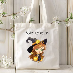 Hallo Queen Cute Witch Halloween Tote Bag