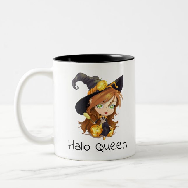 Hallo Queen Cute Witch | Halloween Two-Tone Coffee Mug (Left)