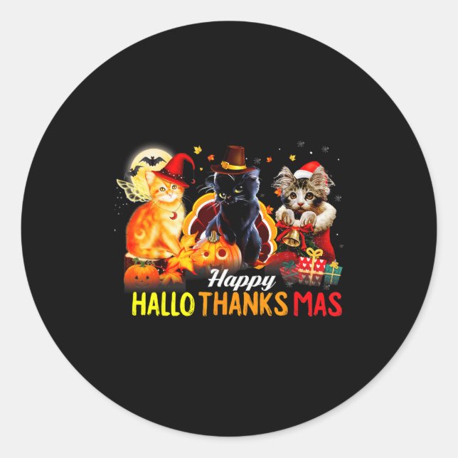 Hallo Thanks Mas Shirt Halloween Cat Love Thanksgi Classic Round Sticker (Front)