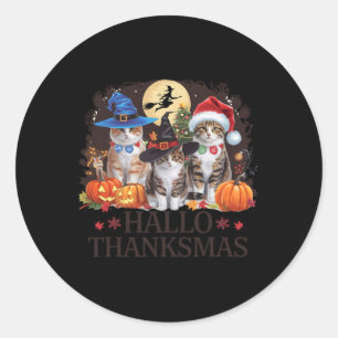 Hallo Thanksmas Festive Cats Pumpkin Witch Hat Chr Classic Round Sticker