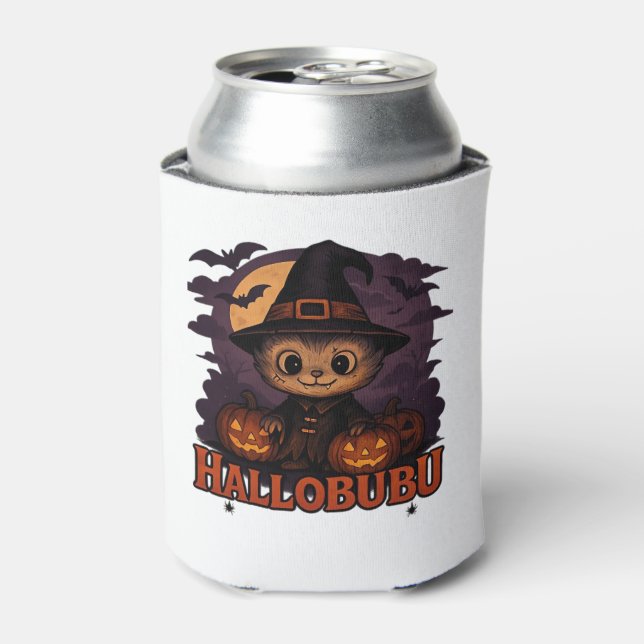 Hallobubu Halloween Cute & Spooky Witch Cat T-Shir Can Cooler (Can Front)