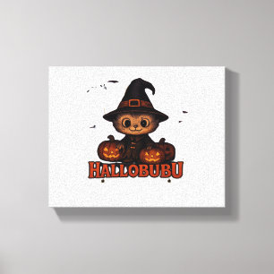 Hallobubu Halloween Cute & Spooky Witch Cat T-Shir Canvas Print