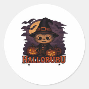 Hallobubu Halloween Cute & Spooky Witch Cat T-Shir Classic Round Sticker