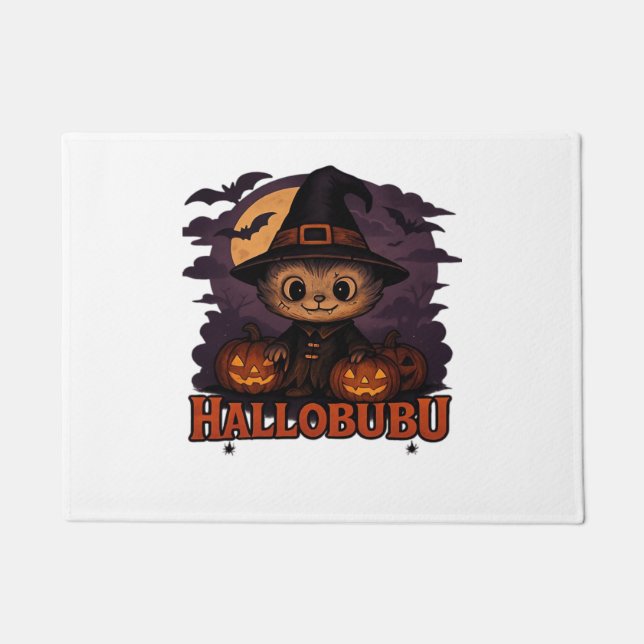 Hallobubu Halloween Cute & Spooky Witch Cat T-Shir Doormat (Front)