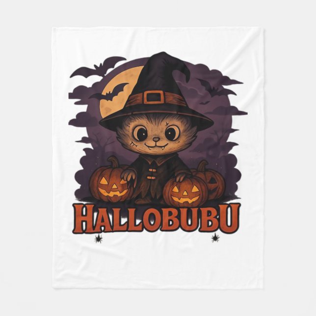 Hallobubu Halloween Cute & Spooky Witch Cat T-Shir Fleece Blanket (Front)