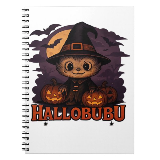Hallobubu Halloween Cute & Spooky Witch Cat T-Shir Notebook (Front)