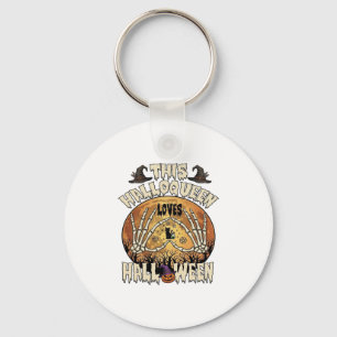 Halloqueen Loves Halloween Skeleton Hands Black Ca Keychain