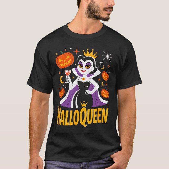 Halloqueen Retro Vamre Queen Halloween Pumpkins Ba T-Shirt (Front)