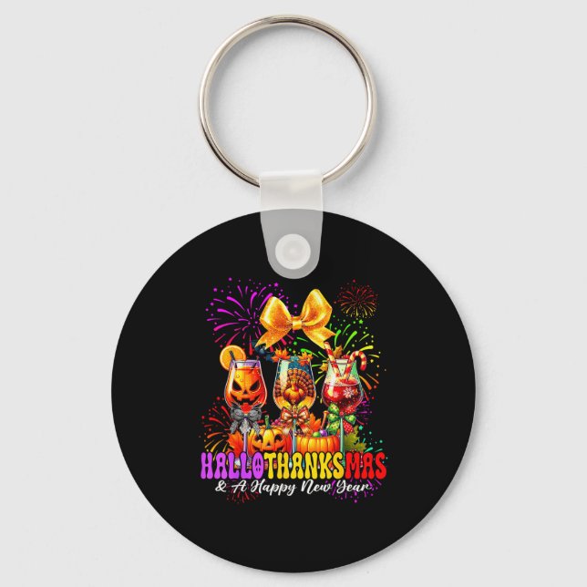 Hallothanksmas &amp; A Happy New Year Fireworks Wi Keychain (Front)