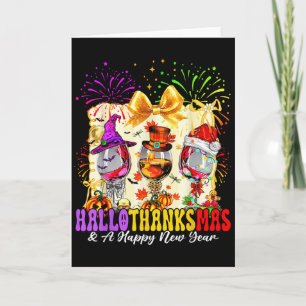 Hallothanksmas And A Happy New Year Wine Gles Fire Card