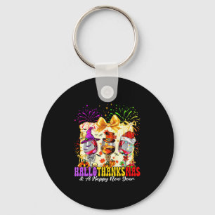 Hallothanksmas And A Happy New Year Wine Gles Fire Keychain