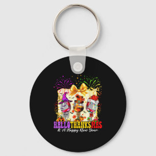 Hallothanksmas And A Happy New Year Wine Gles Fire Keychain