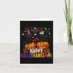 Hallothanksmas Black Cat Halloween Thanksgiving Ch Card