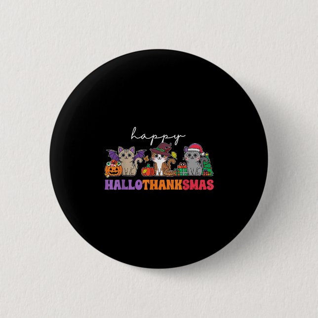 Hallothanksmas Cats _ Uni-adults, Uni-kids, Black, 2 Inch Round Button (Front)